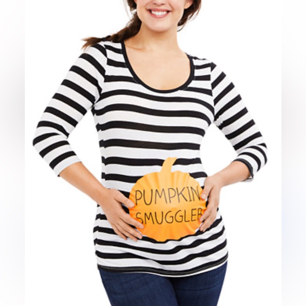 🖤 MOTHERHOOD MATERNITY Pumpkin Smuggler Tee 🎃 Striped‎ Halloween Shirt 🖤